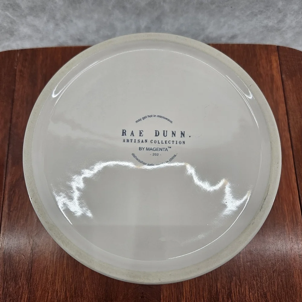 Rae Dunn Magenta DEVOUR Pet Bowl Dog Cat White Etched‎ Black Stoneware 6x2.75